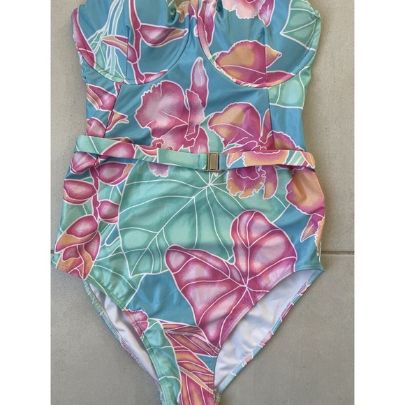 Kenny Flowers Swim One Piece Swimsuit Maui Tropical Floral MISSING BELT - Picture 3 of 9